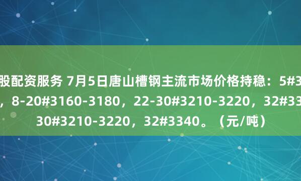 炒股配资服务 7月5日唐山槽钢主流市场价格持稳：5#3310，6.3#3260，8-20#3160-3180，22-30#3210-3220，32#3340。（元/吨）