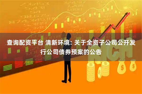 查询配资平台 清新环境: 关于全资子公司公开发行公司债券预案的公告